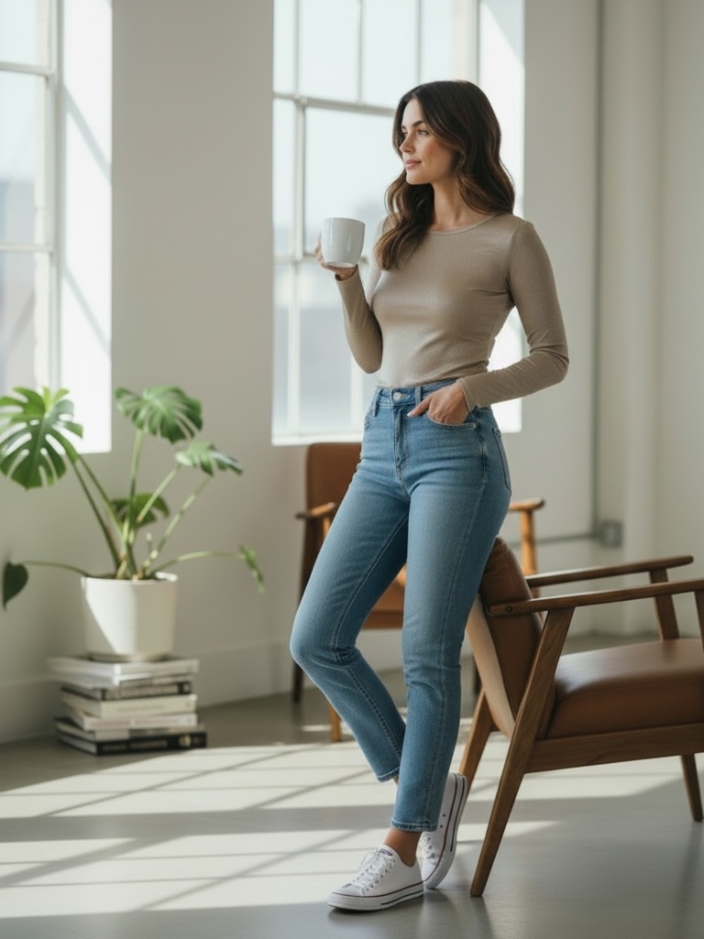 Donna Karan New York Metallic Shimmer Long Sleeve Top ✨